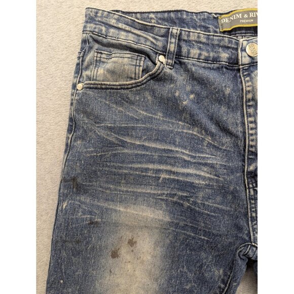 Denim & Rivets Jeans Mens 40 Blue Distressed Stretch Paint Splatter DR1923 - Picture 2 of 16